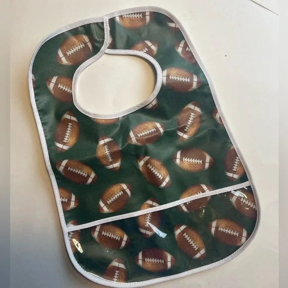 NWOT 3 Marthas Football Laminate Pocket Bib - Picture 1 of 3
